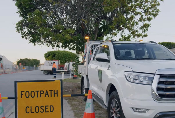 Footpath closed sign for traffic construction